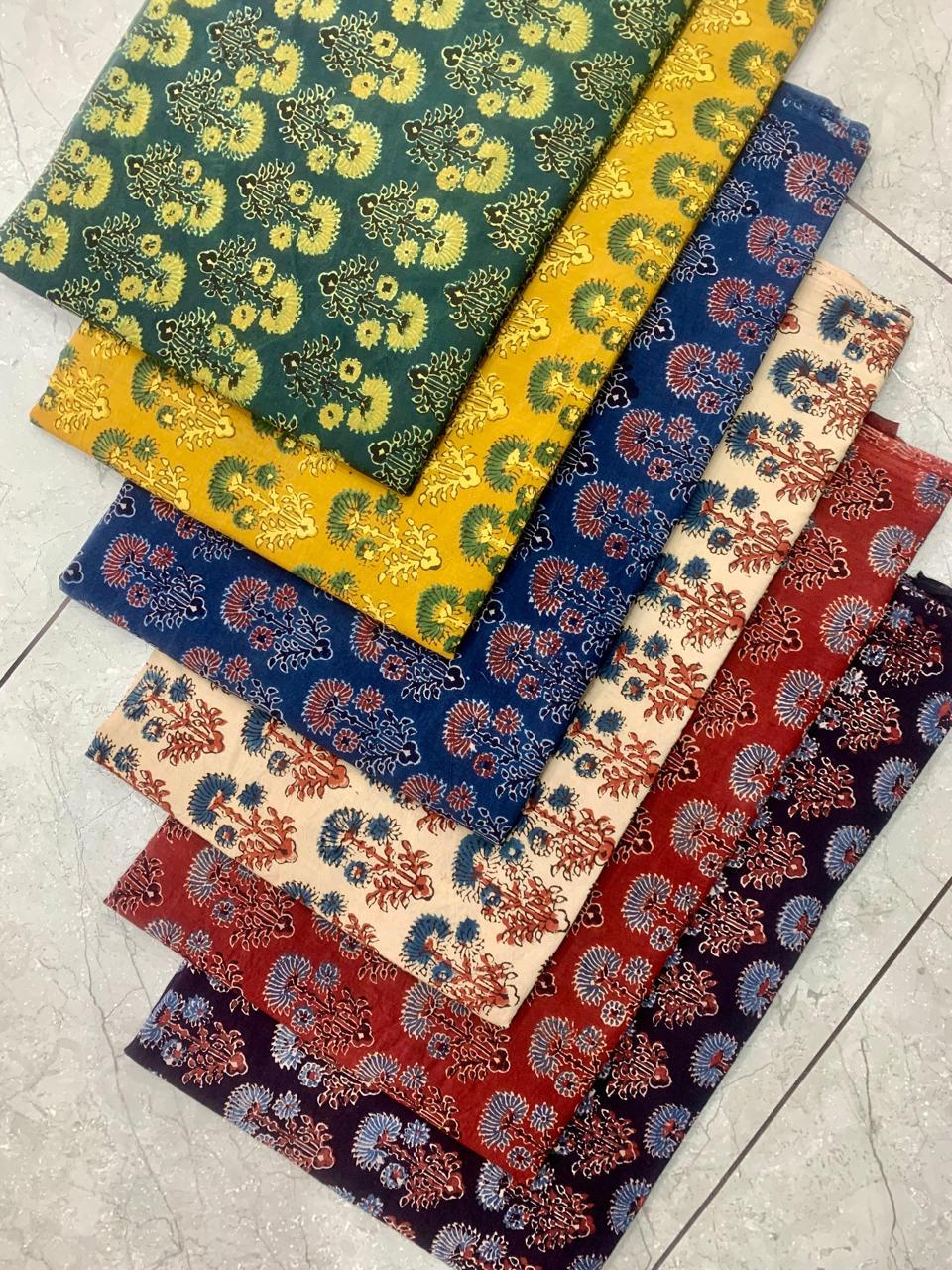 Multicolor floral butta Ajrakh handblock printed pure cotton wholesale fabric crafted with natural dyes – Fabtexs